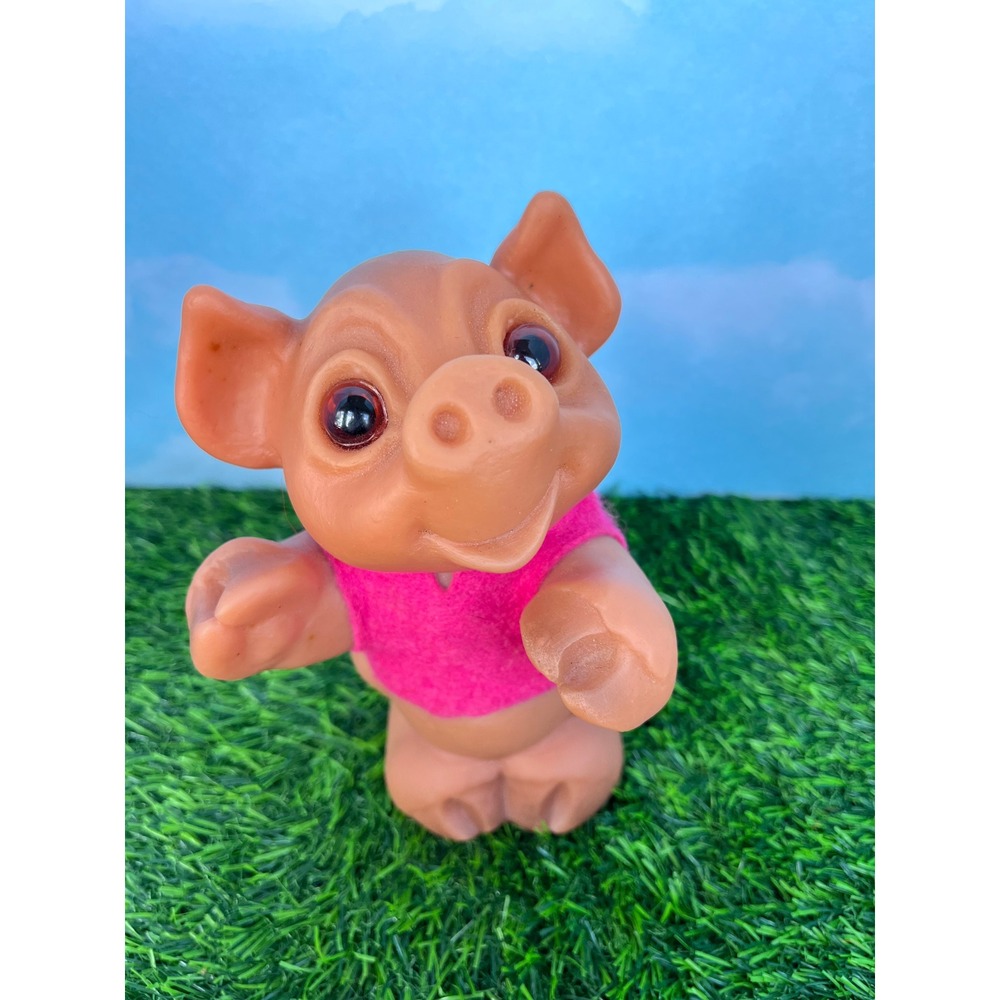 Vintage Thomas Dam Troll Pig Piggy Bank Pink Vest Vinyl Toy Collectible